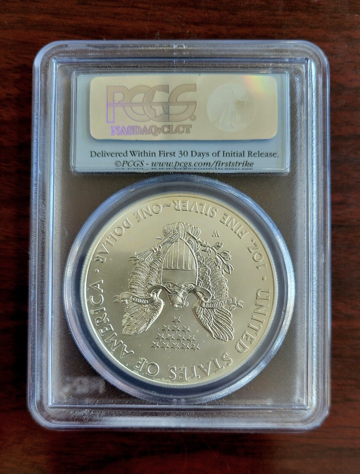 2015 W PCGS SP69 Silver Eagle $1 First Strike .999 Fine Silver Flag Holder