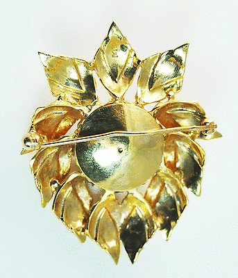 Beautiful Vintage 14k & Tourmaline Floral Leaf Brooch Pin 41mm by 35mm 15.8g