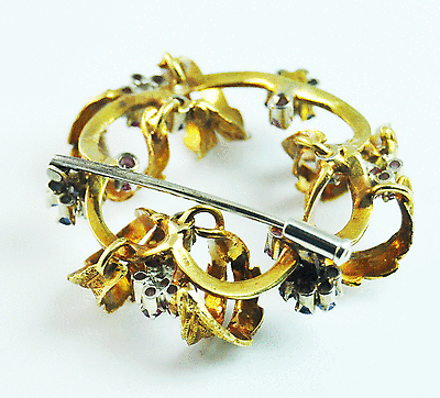 Beautiful Antique 18k Pink & Blue Mine Cut Sapphire Floral Wreath Brooch Pin 15g