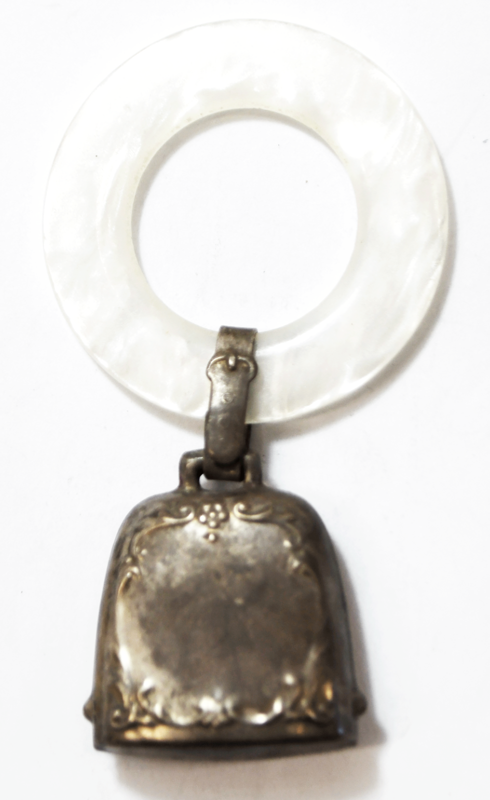 Webster Sterling Silver Baby Rattle Plastic Teething Ring 3-1/8"