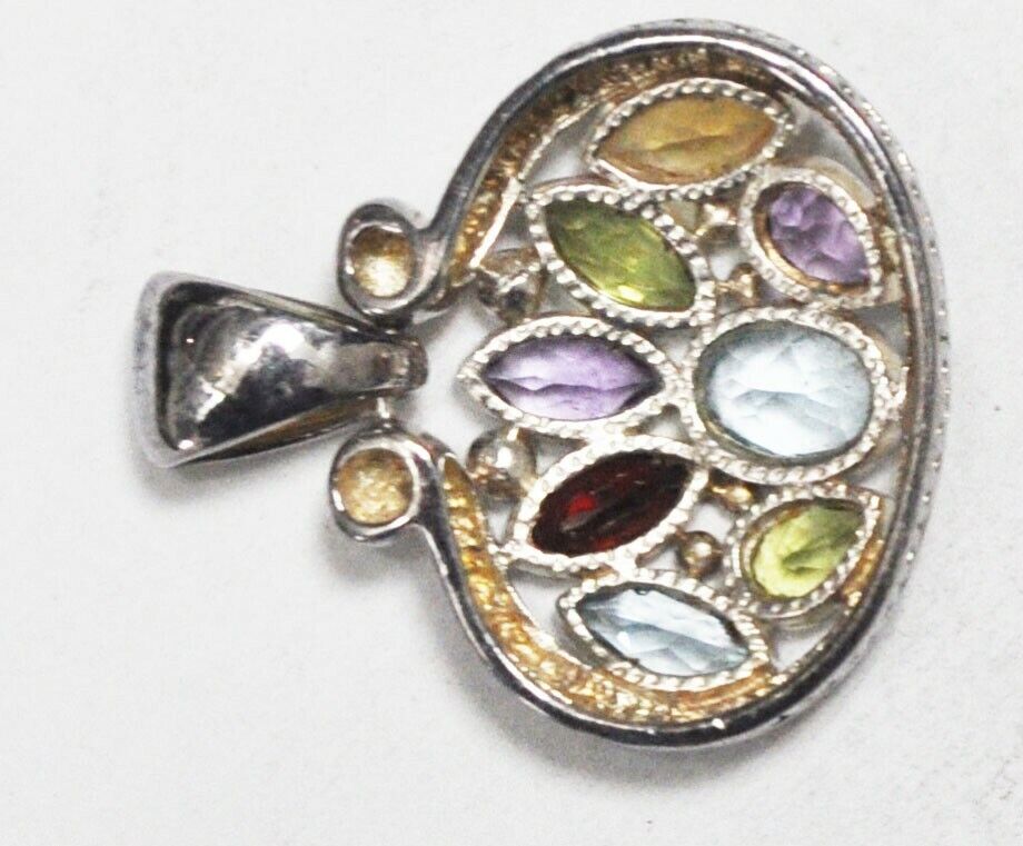Sterling Silver Multi Gemstone Oval Jack o'lantern Pendant 33x30mm