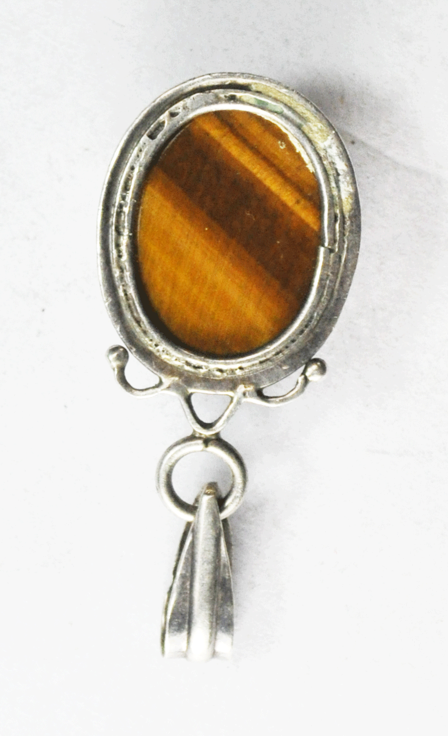 Sterling Silver Oval Tigers Eye 4mm Bale Pendant 42mm x 19mm