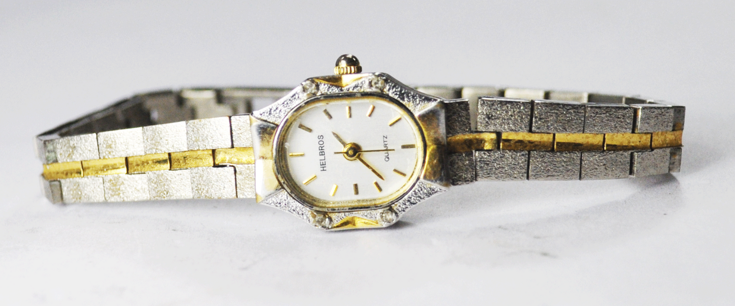Women's Helbros Gold Stripe Textured Wristwatch 16mm Quartz 8099