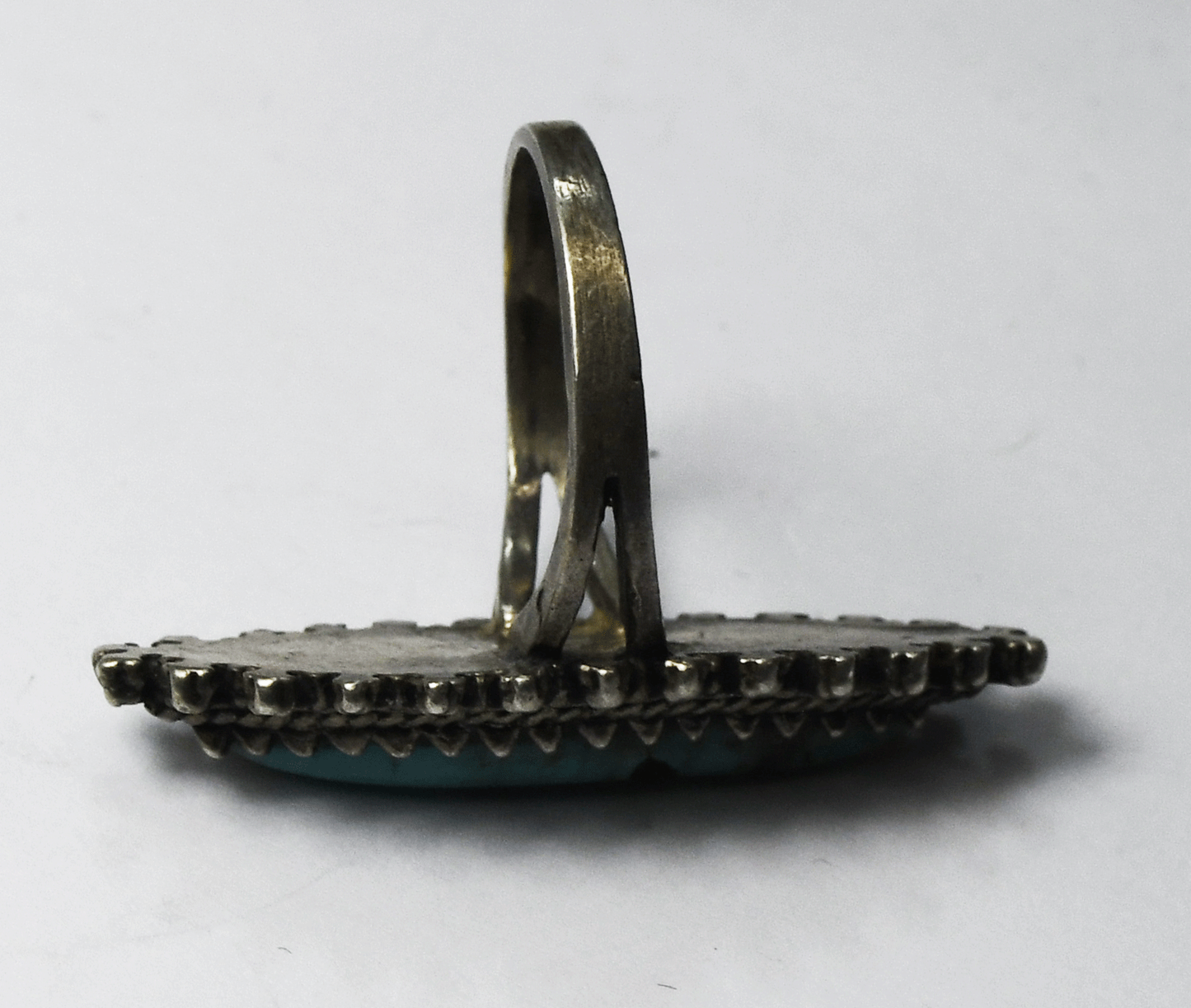 Sterling Silver Vintage Turquoise Spiked Edge Ring 35mm Size 6-1/2