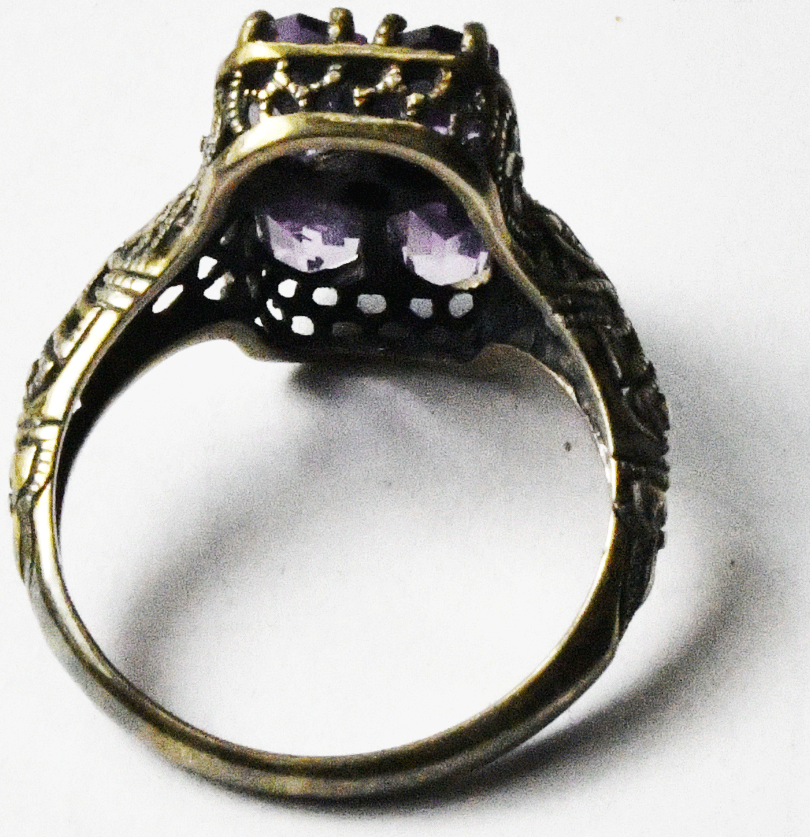 Sterling Silver Pd Amethyst Filigree Diamond Center Ring 15mm Size 6