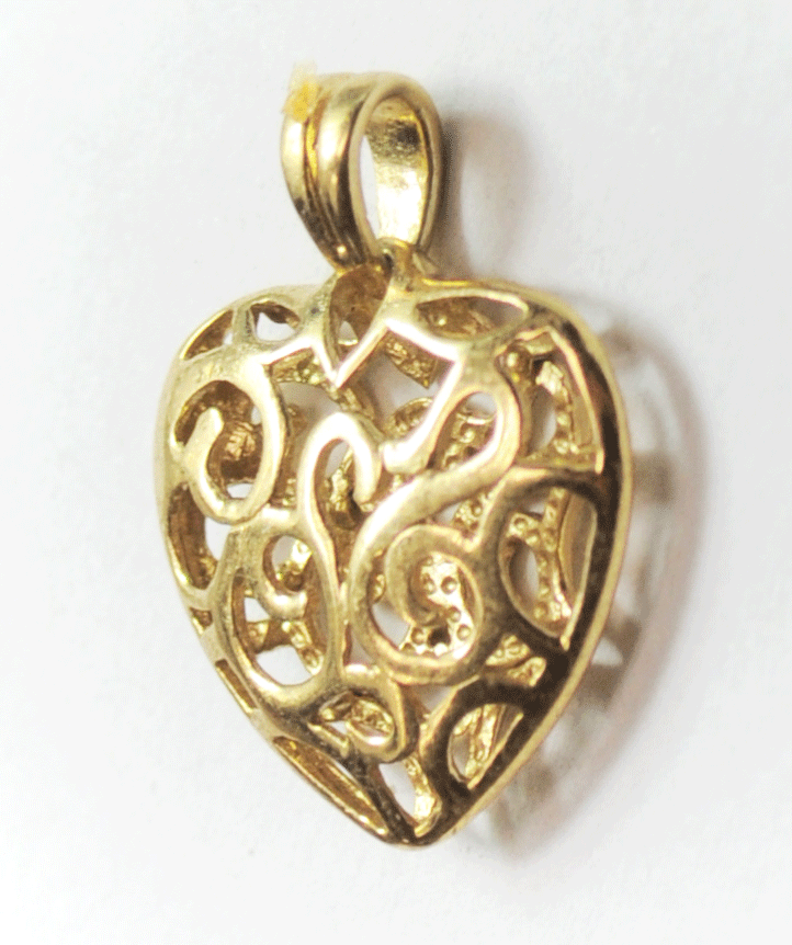Sterling Silver Gold Tone Filigree Heart Pendant 22mm x 18mm x 5mm