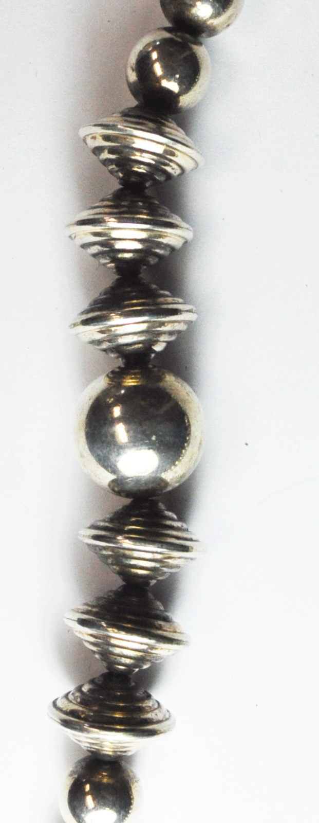 Sterling Silver Round & Striped Disc Bead Necklace 10-16mm 31" 114g