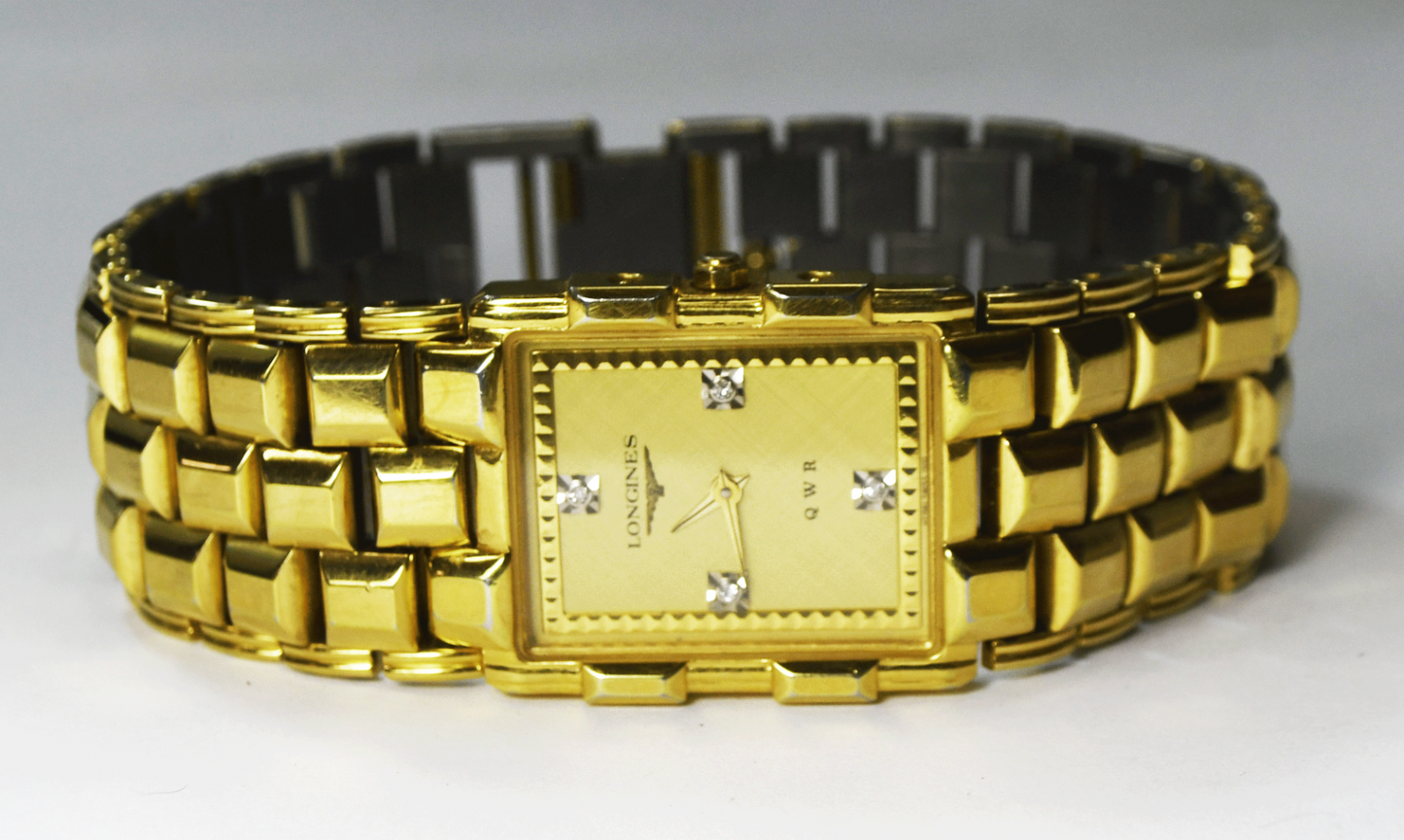 Vintage Longines QWR Dress Watch Rectangle Gold Tone 25mm 7.5" Quartz