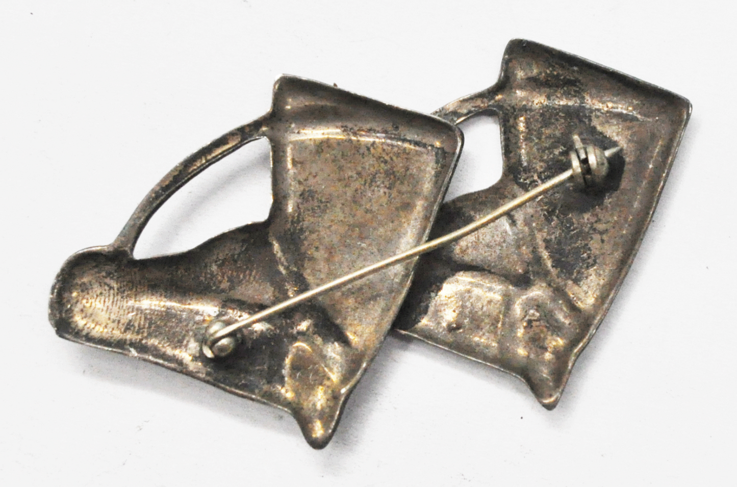Sterling Silver Mexico Double Horse Bust Brooch Pin 77mmx 43mm