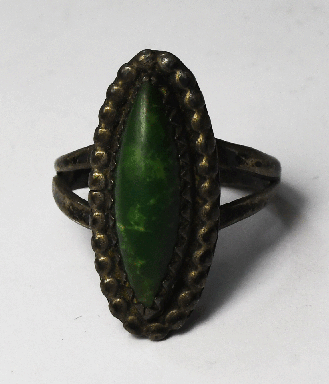 Sterling Silver Vintage Green Turquoise Ring 35mm Size 6-1/2