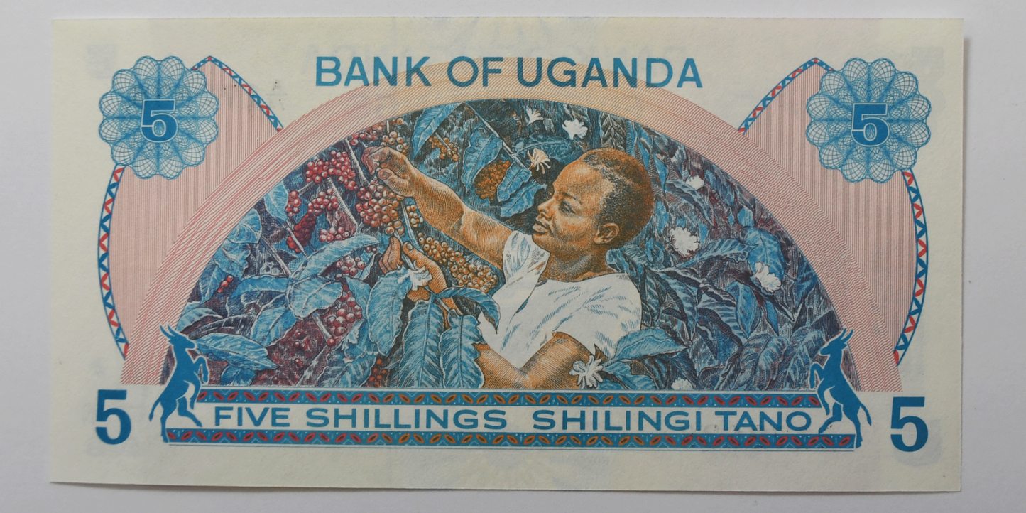 1979 Uganda 5 Five Shillings Banknote Uncirculated A/74 172636