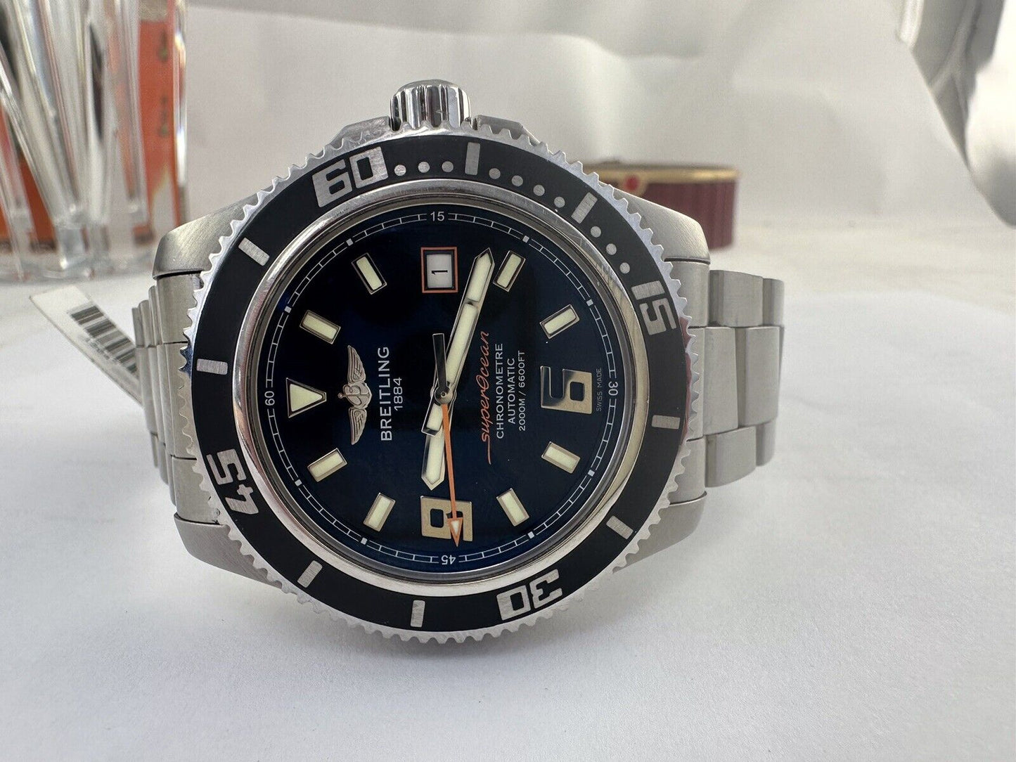 Breitling Super Ocean Automatic A17391 44m Stainless Orange & Black 8" Wrist