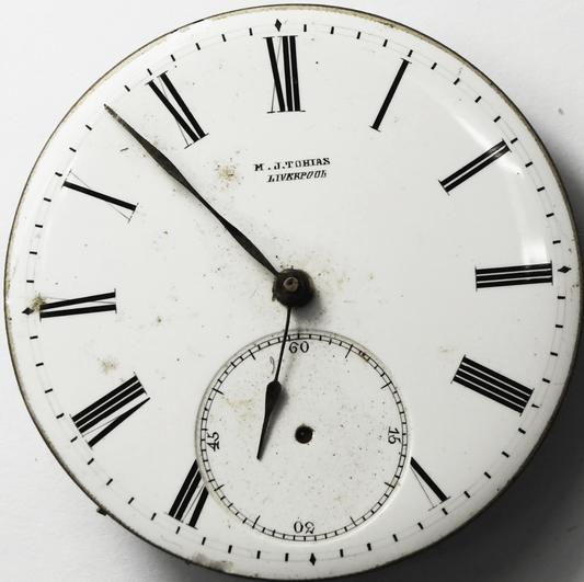 MJ Tobias Pocket Watch Movement Not Running 47mm Liver Pool