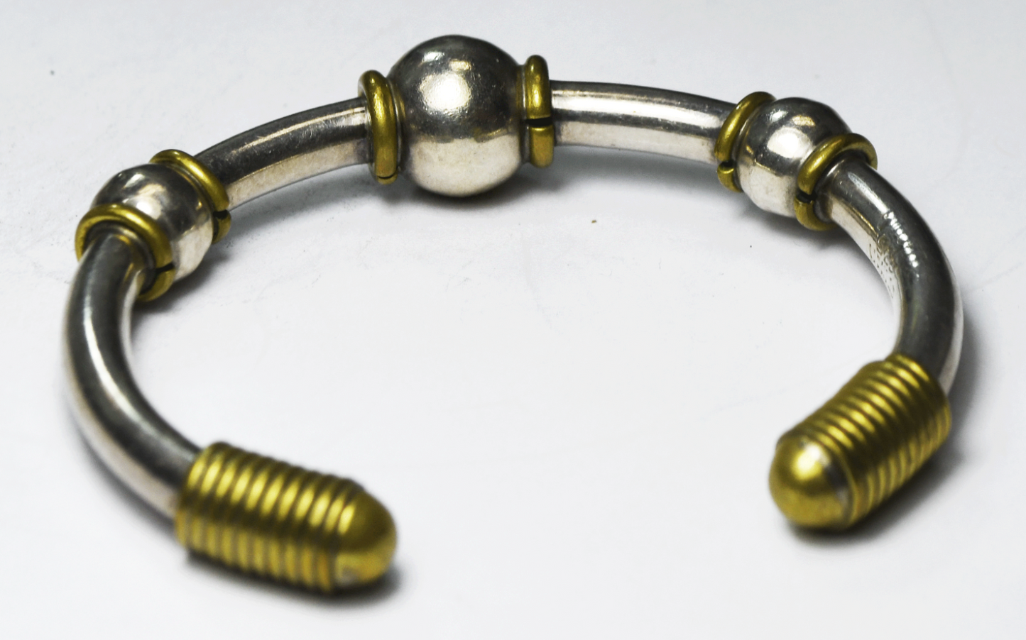 Sterling Silver & Brass Two Tone Bar Cuff Bracelet 13mm 6.75" Wrist 27g