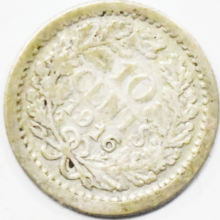 1916 10c Netherlands Ten Cents Silver Coin KM# 145
