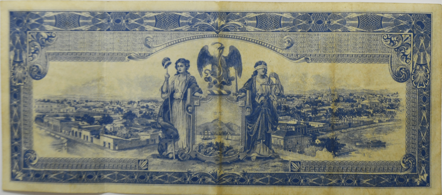 1915 Mexico Revolutionary Sinaloa 10 Ten Pesos Green Large Note 77120