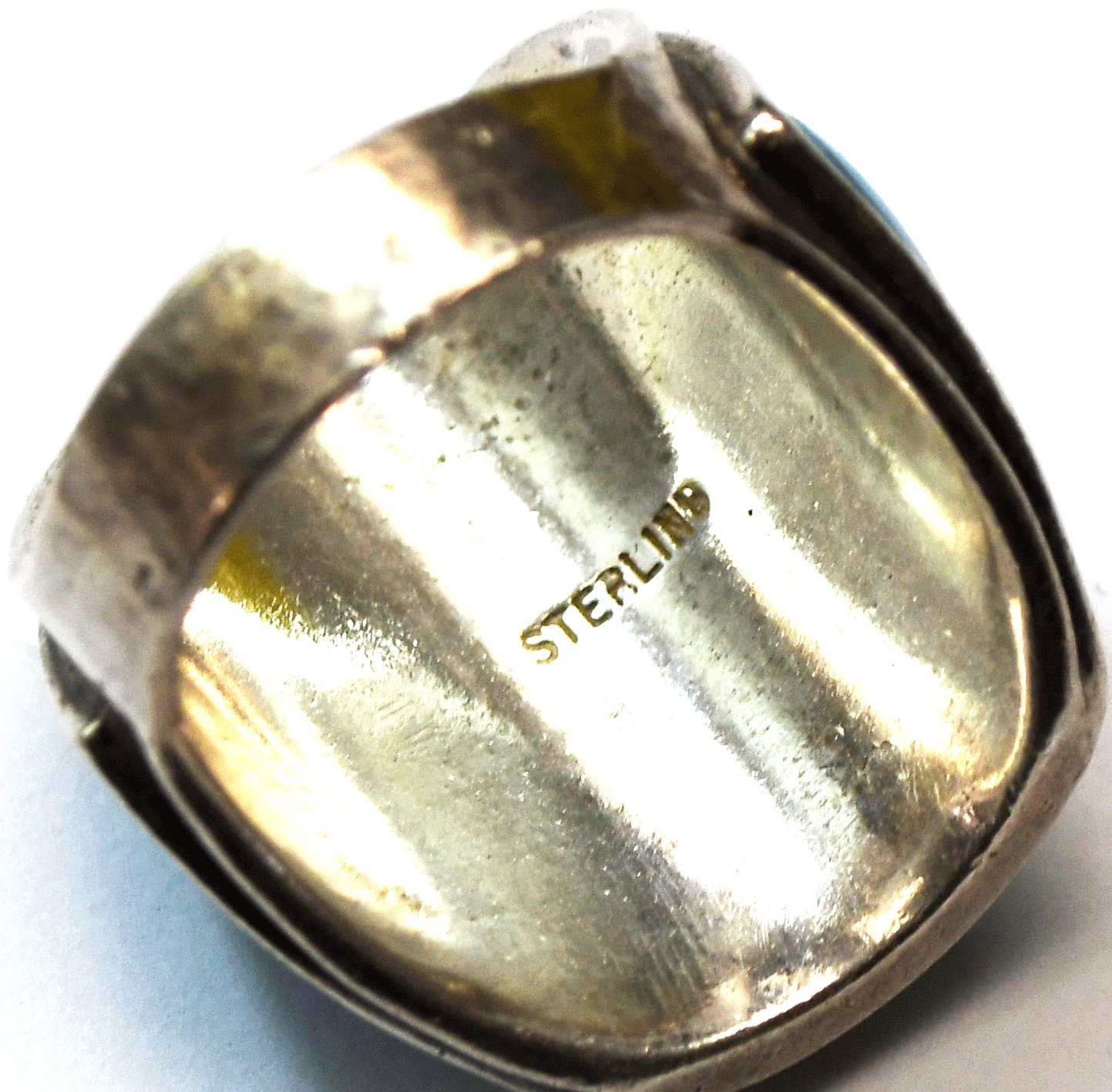 Sterling Turquoise Coral Raised Cobblestone Inlay Striped Ring 28mm Size 9-1/2