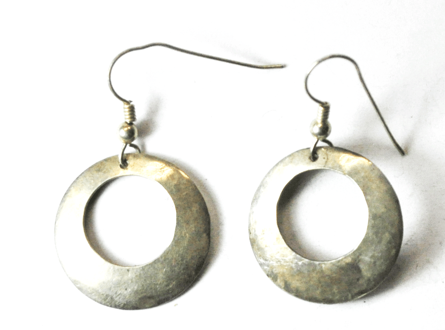 Sterling Silver Quoc QT Disc Round Hoop Hook Earrings 40mm x 23mm