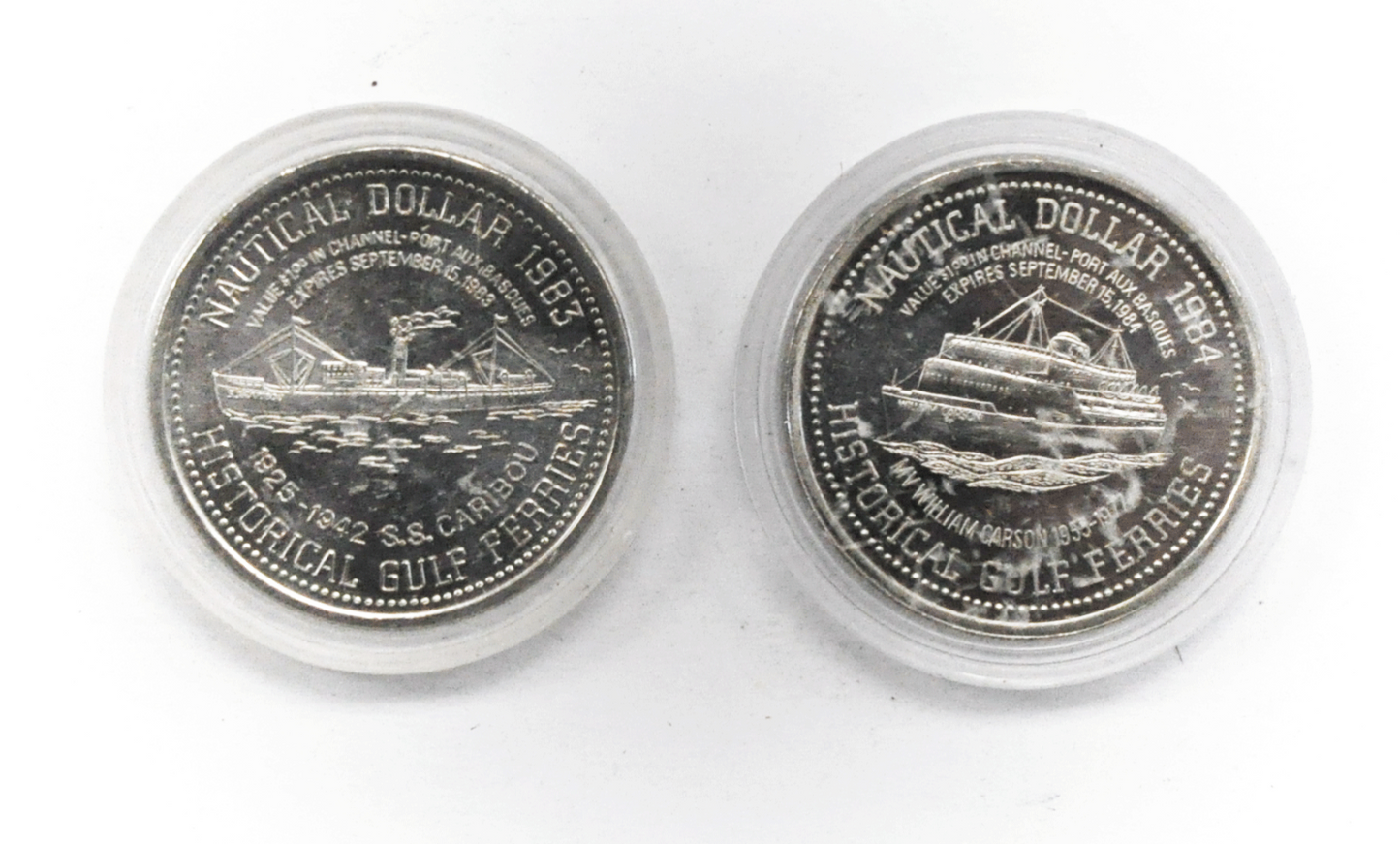 1983 84 Canada $1 Trade 2 Tokens 34mm Channel Port Aux Basques Nautical