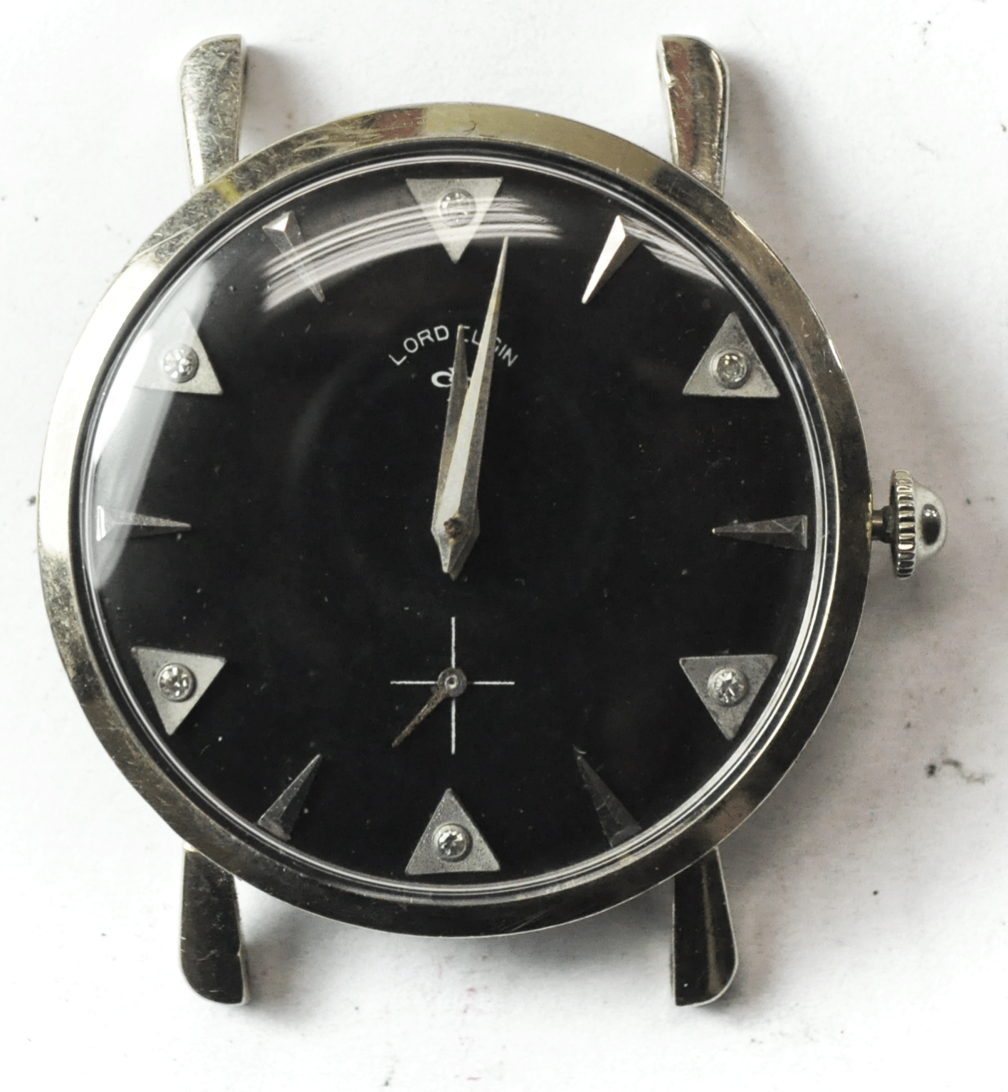 Vintage Lord Elgin 718 23J Manual Wind 14k Solid White Gold Wristwatch 33mm
