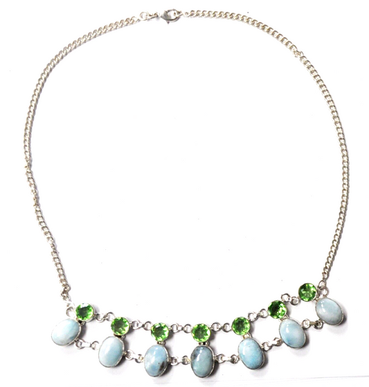 Sterling Silver Larimar Dangle Elegant Necklace 25mm Green Blue 19"