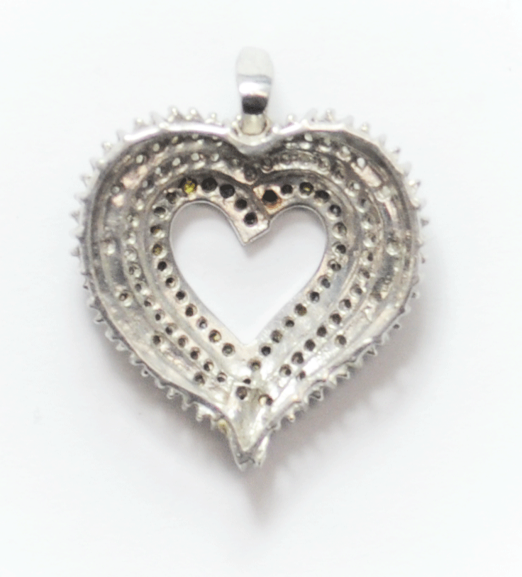 Sterling Silver Yellow Blue Green White Diamond Halo Heart Pendant 27mm x 34mm