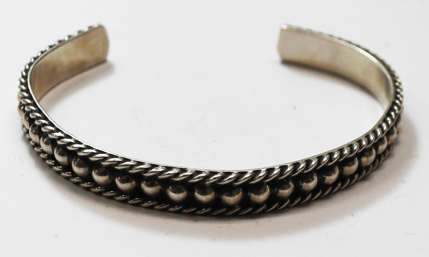 Sterling Mexico TL-120 Dot Twist Edge Cuff Bracelet 7mm 7-1/4" Wrist