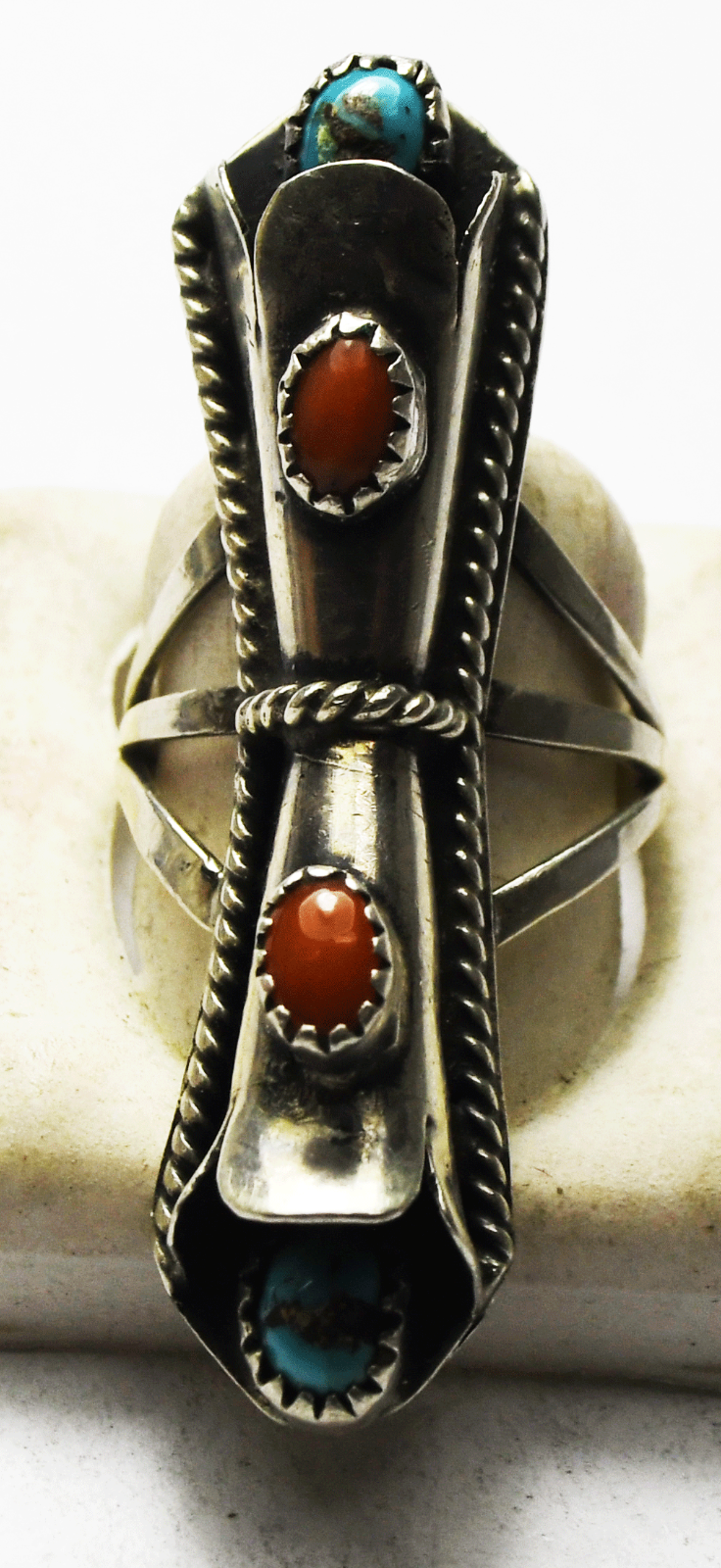 Sterling RSF 2 Tulip Turquoise & Coral Ring 49mm Size 7