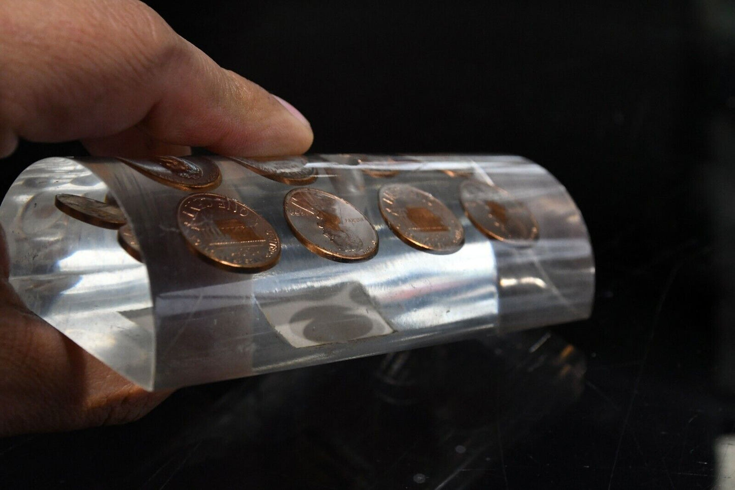 Vintage 1959 Desktop Penny Paperweight Pen Holder in Acrylic 4 1/2"