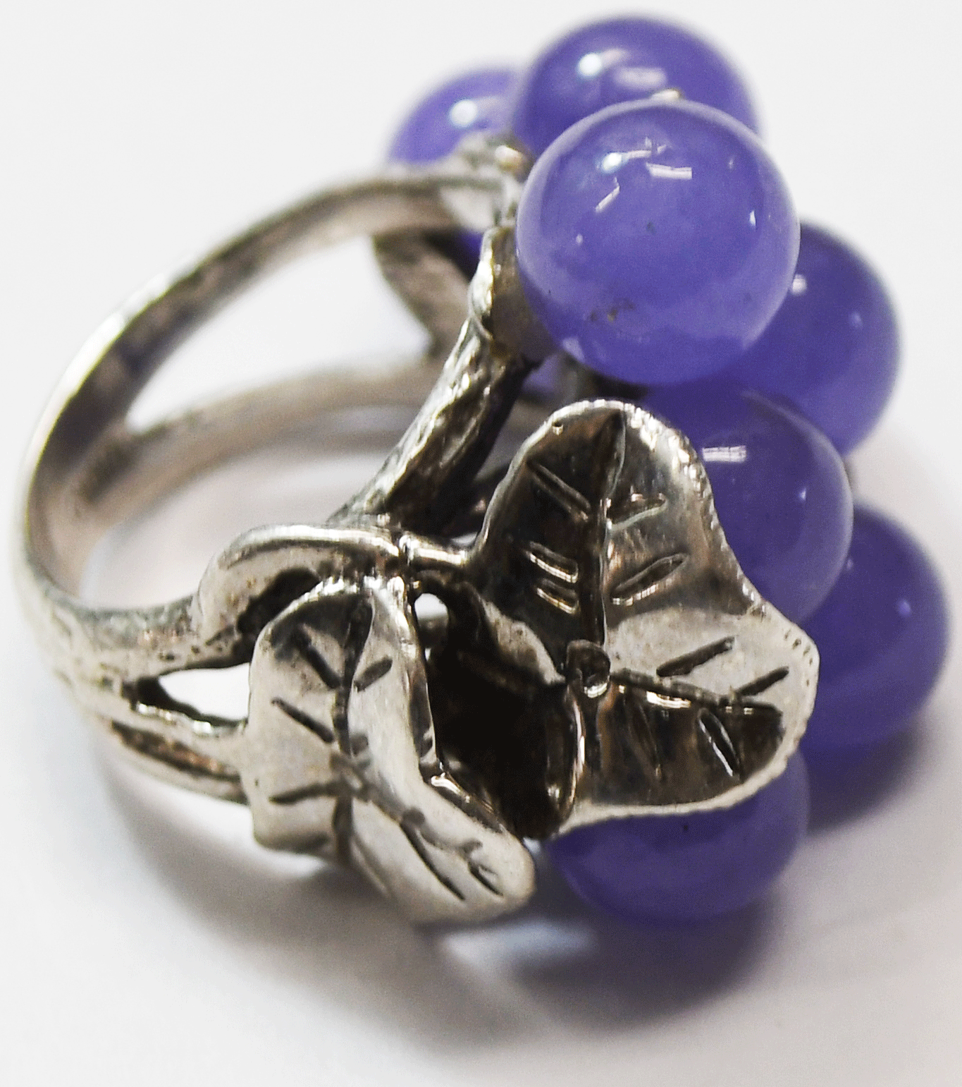 Sterling Silver Round Amethyst Ball Grape Cluster Vine Ring 21mm Size 6