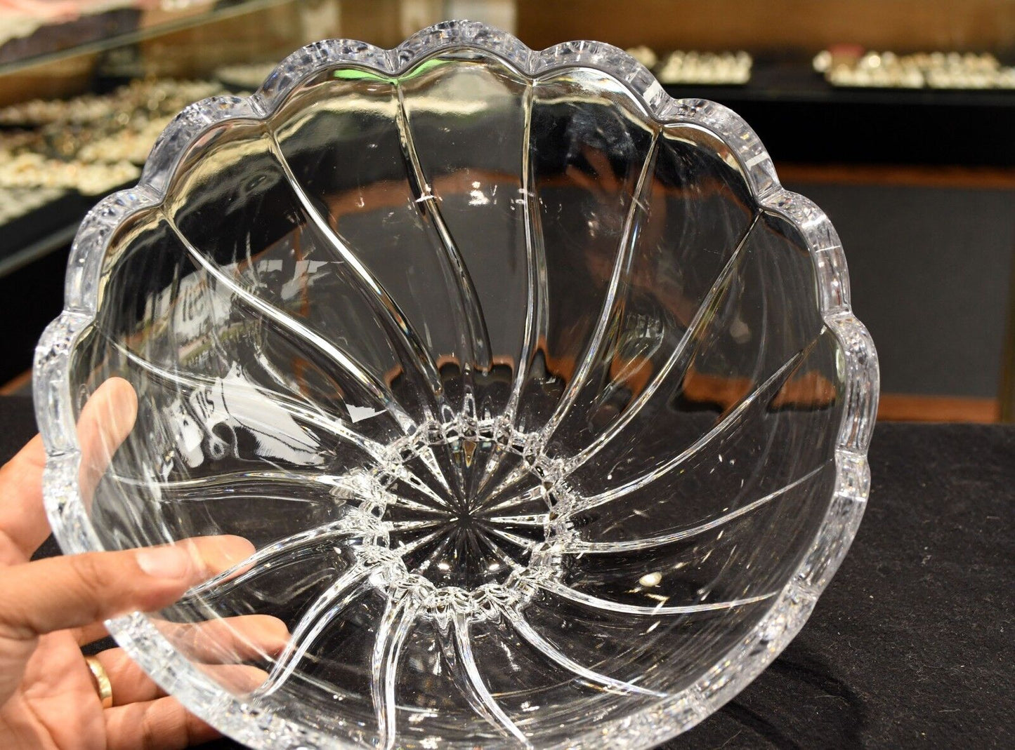 Vintage 24% Large Lead Large Crystal Bowl 9 3/4" x 5 5/8" Slovenia HEAVY
