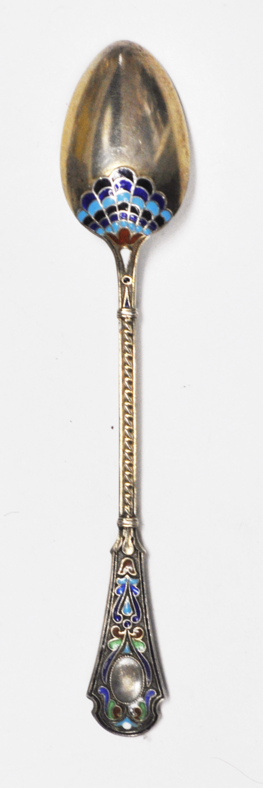 Silver Plated Enamel Demitasse Spoon Mosaic Flower 4-5/8"