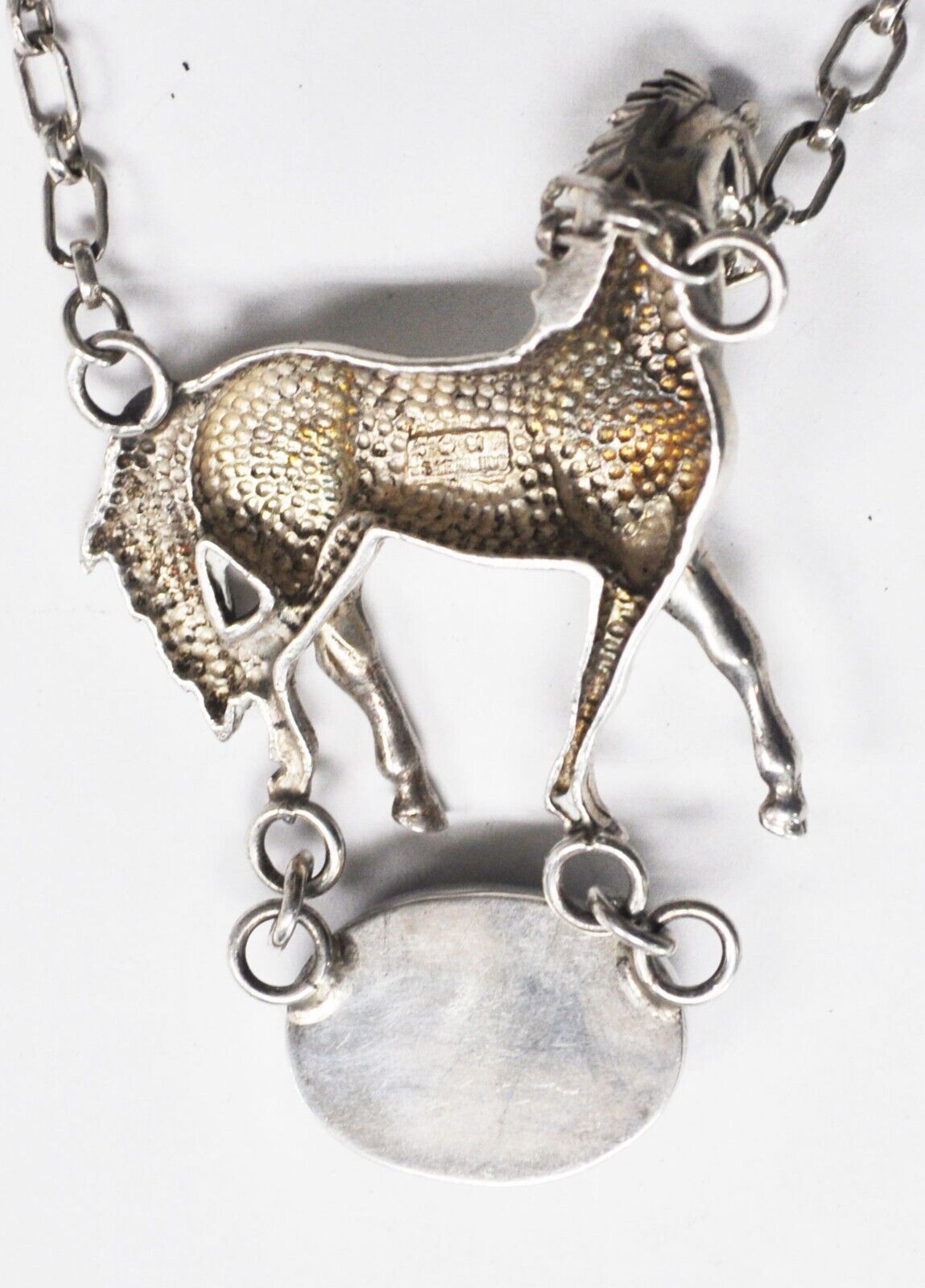 1991 Sterling Silver Carol Felley Oval Malachite Horse Toggle Necklace 23.5"