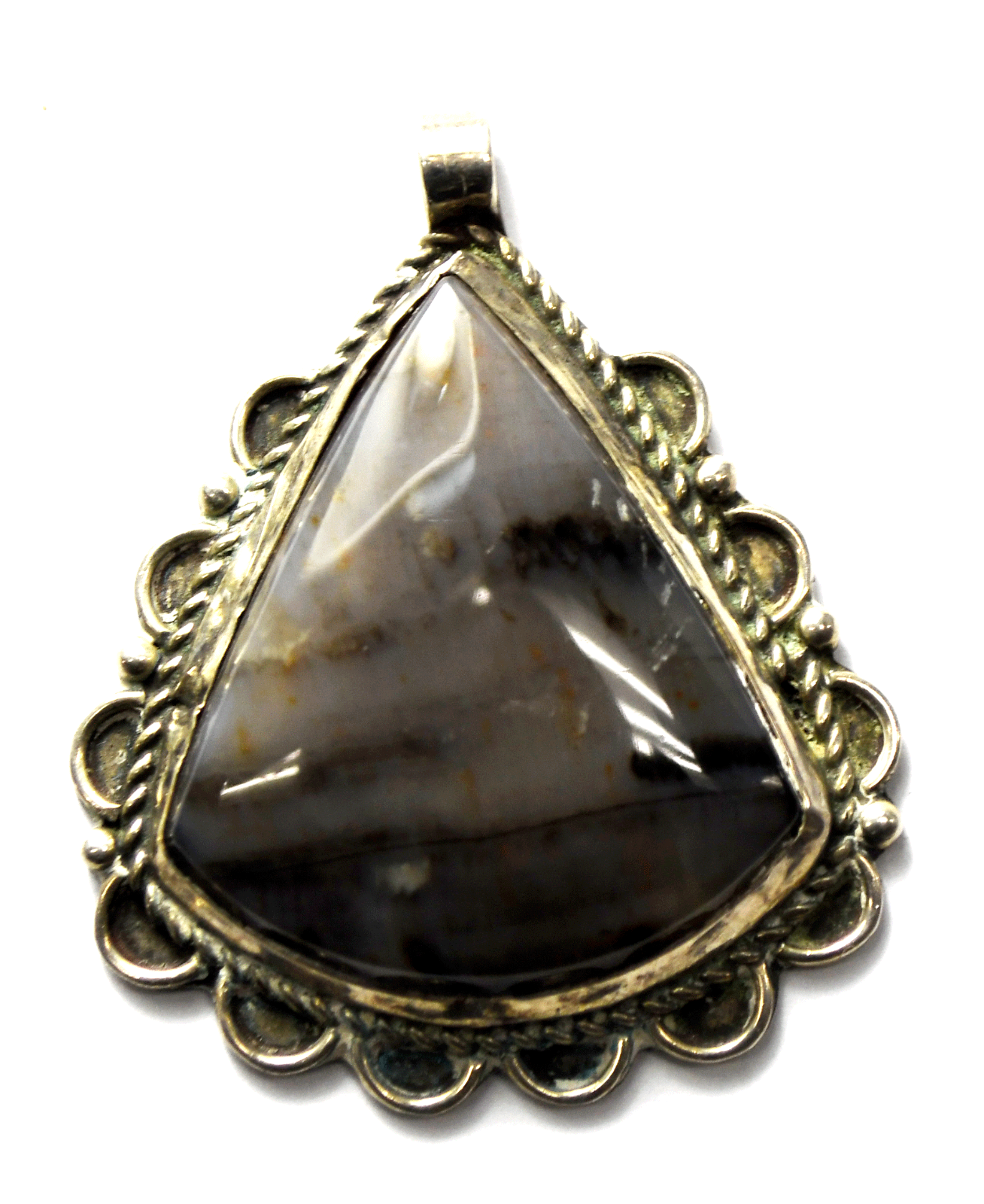 Sterling Silver Petrified Wood Teardrop Pendant 43mm x 36mm
