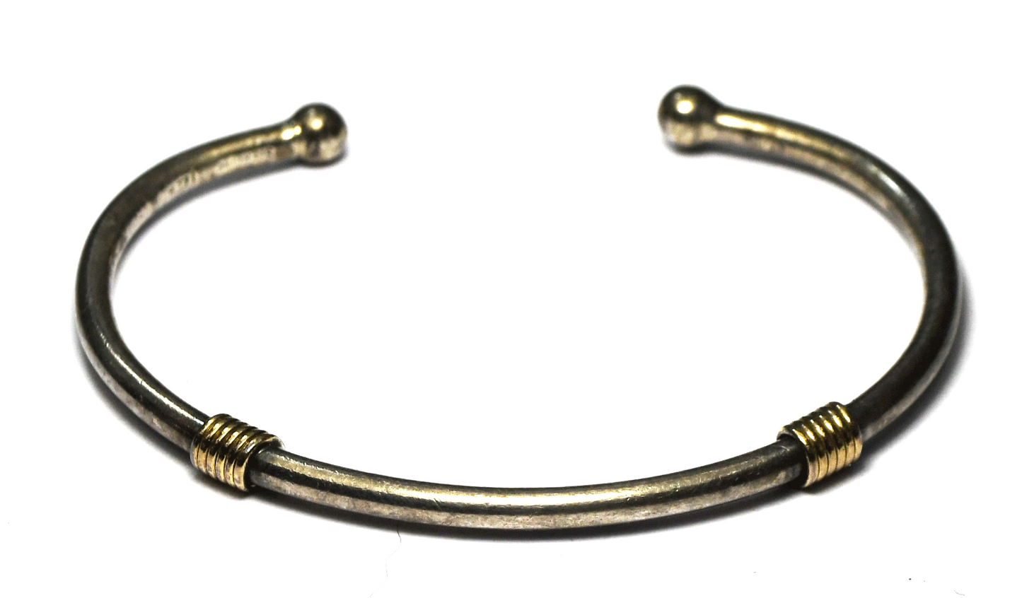 Sterling Silver Tiffany & Co 14k 3mm Bar Cuff Trim Bracelet 7" Wrist