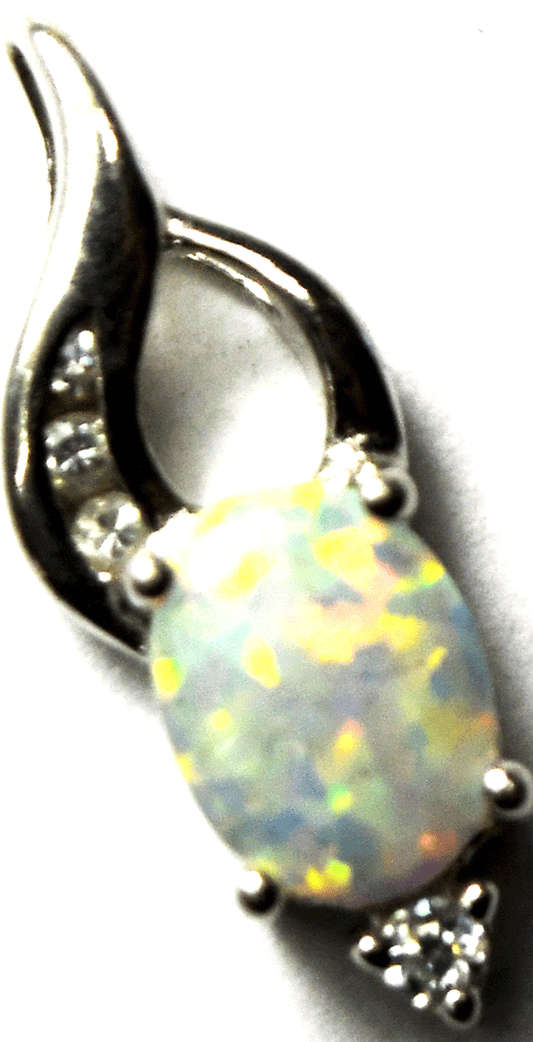 Sterling Silver Fire Opal CZ Small Pendant 21mm x 8mm
