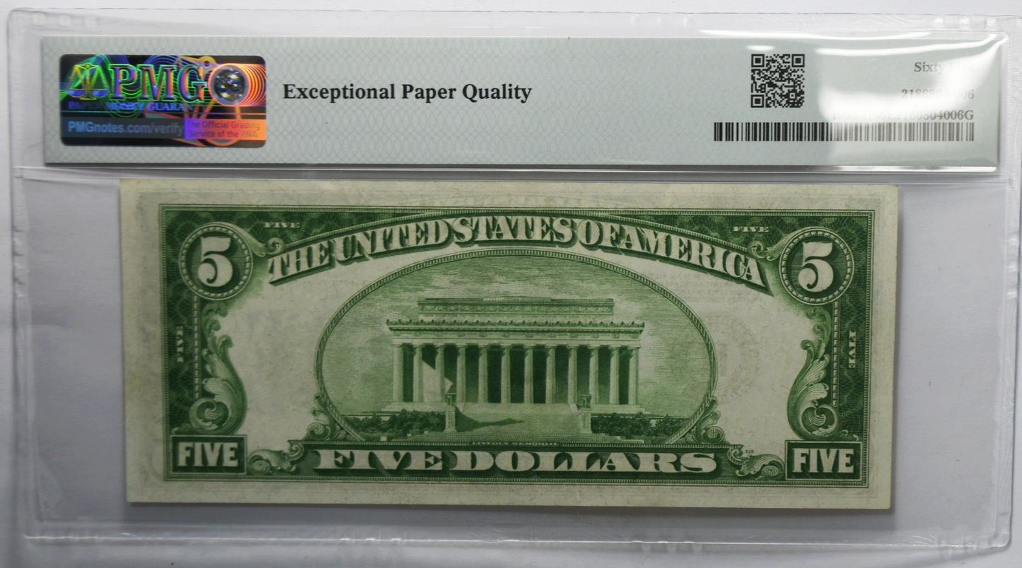 1934 $5 Federal Reserve Note H02176675A Fr#1955-H LGS PMG 65 EPQ