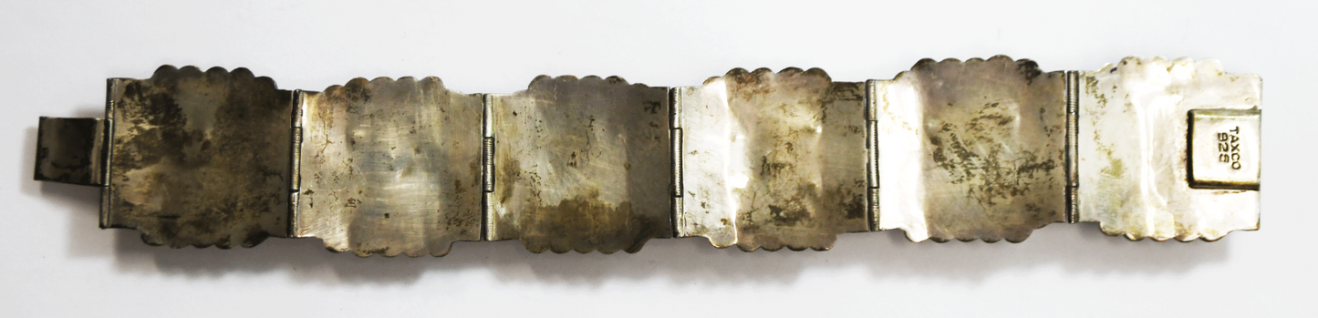 Sterling Mexican Jade Green Onyx Rectangle Bracelet 31mm 7-3/4" Wrist 75g