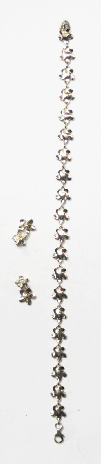 Sterling Silver Signed K Flower CZ 17mm Earrings 8mm Bracelet 9" 8g