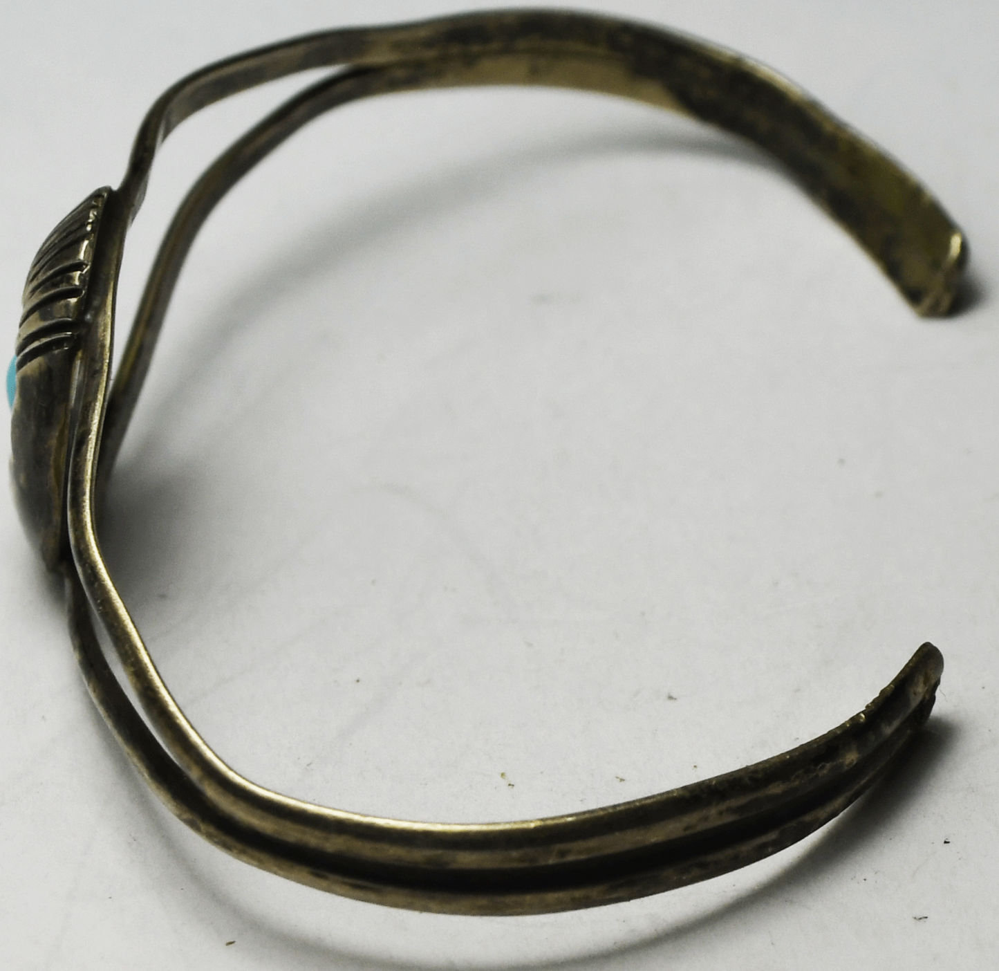 Small Child's Sterling Signed P Turquoise Shadow Box Cuff 16mm Bracelet 5" Wrist