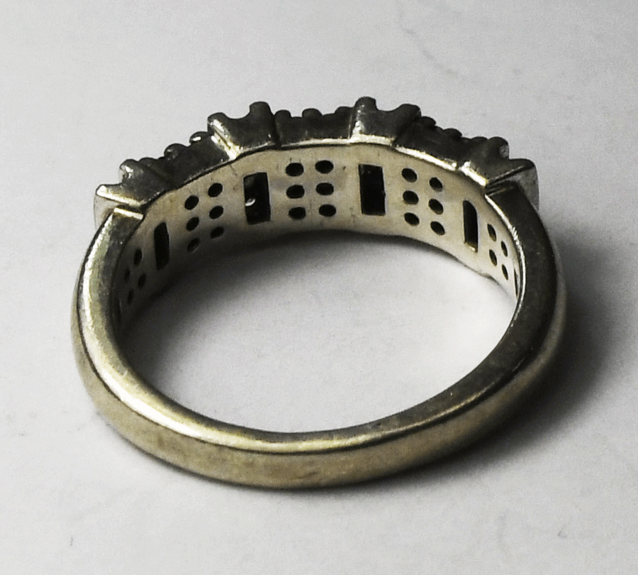 Sterling Silver SUN Black & White Diamond Ring 6mm Size 7-1/2