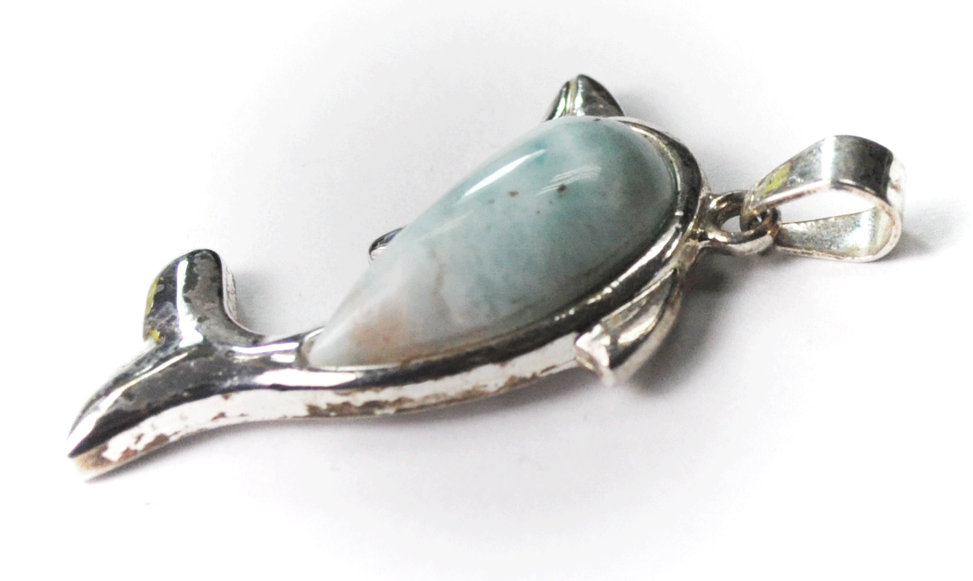 Sterling Silver Larimar Blue Dolphin Pendant 42mm x 22mm