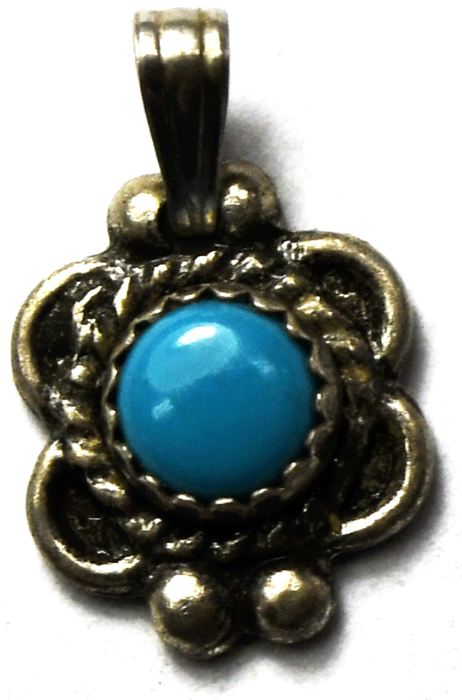 Sterling Silver Round Dot Turquoise Small Pendant 10mm x 15mm