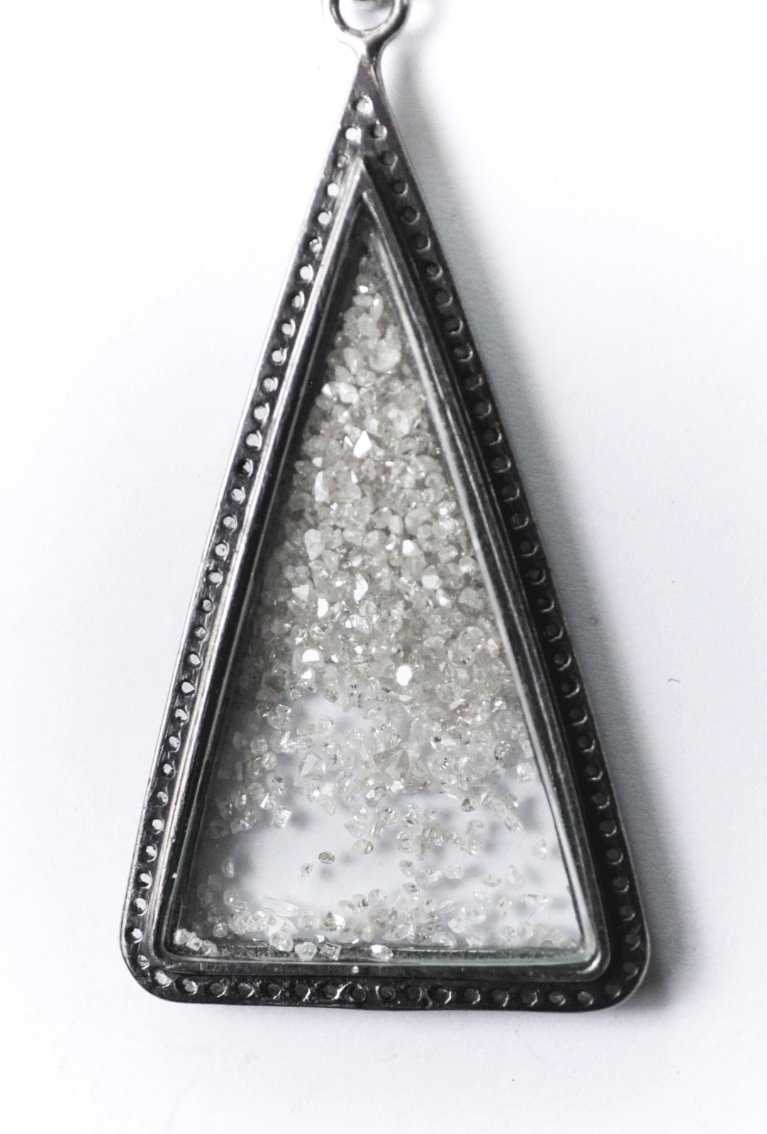 Sterling Silver Diamond Bezel Bale & Floating Triangle Pendant 27mm 2-1/2"
