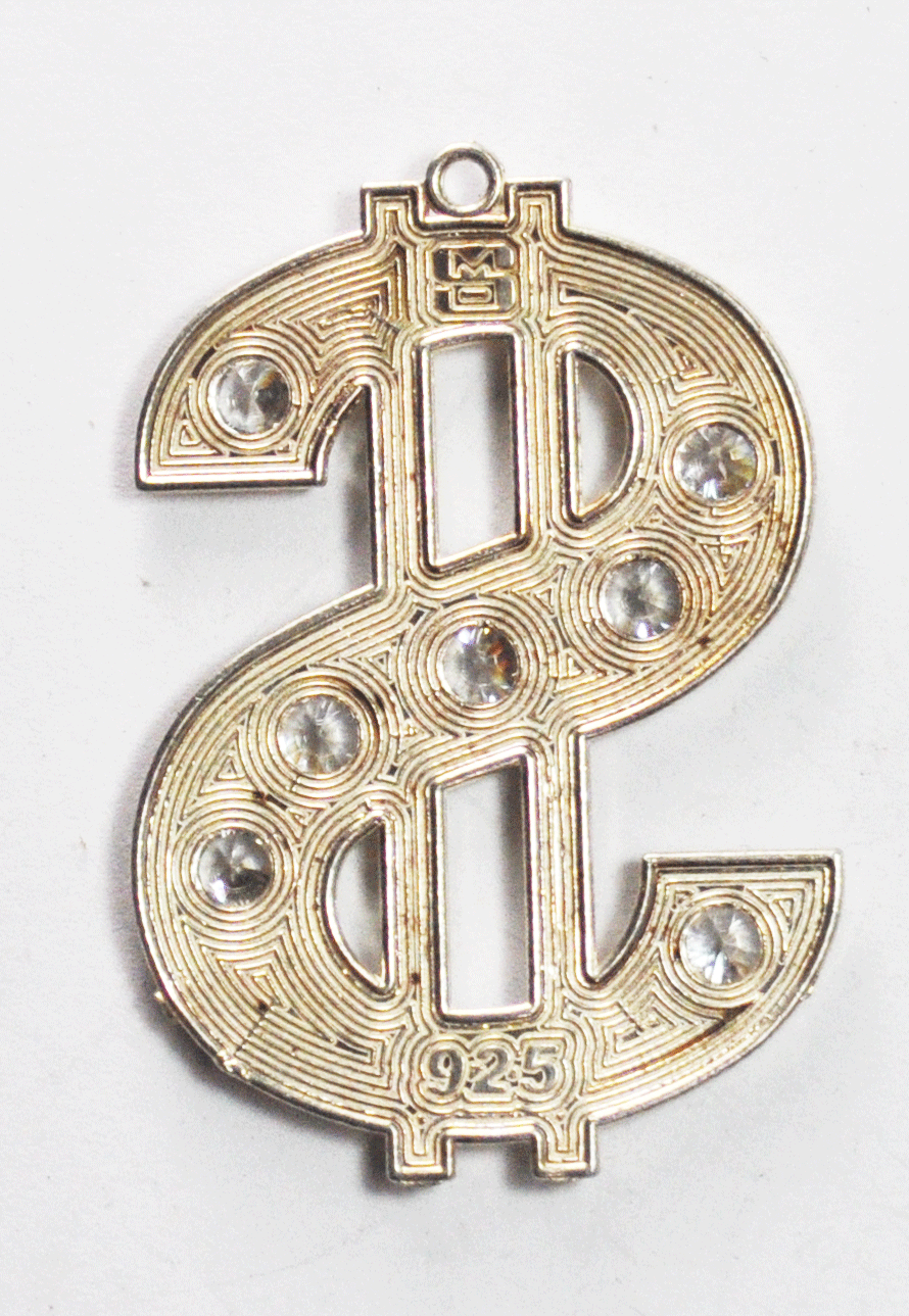 Sterling Silver Large CZ Dollar Sign 53mm x 35mm Pendant SMO
