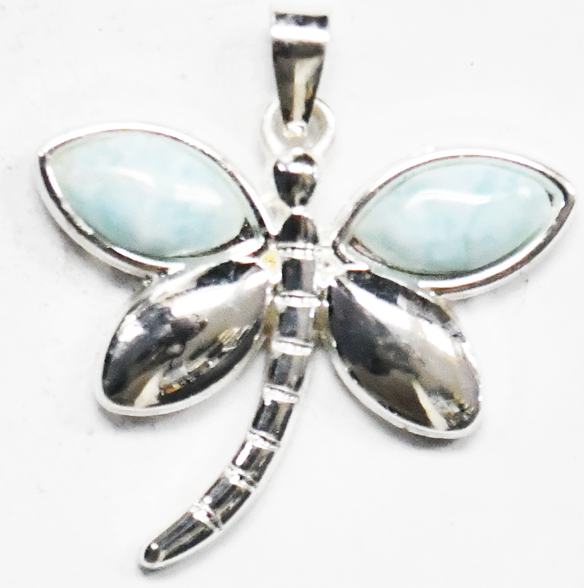 Sterling Silver Larimar Blue Dragonfly Butterfly Bug Pendant 35mm x 32mm