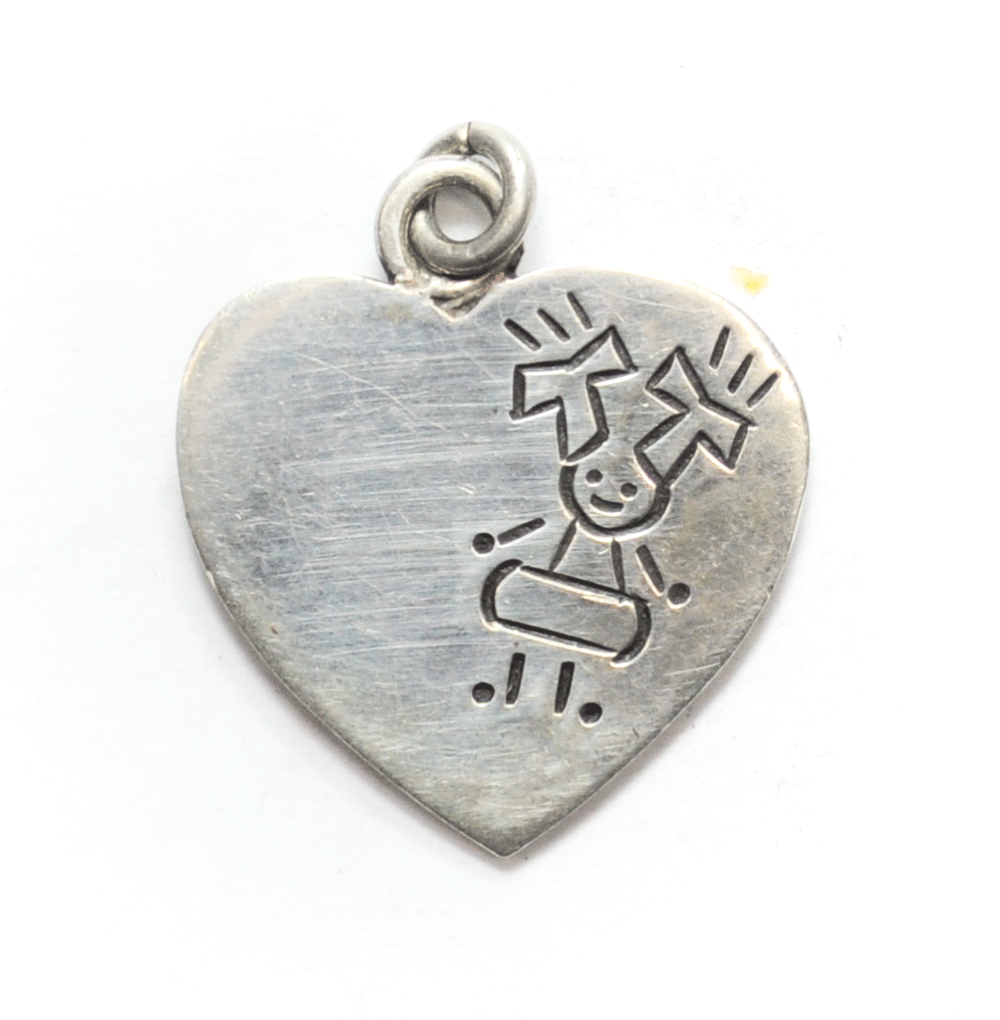 Sterling Silver Etched Chef Hat Pig Tail T Mexico Heart Pendant 35mm x 31mm