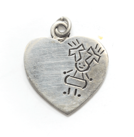 Sterling Silver Etched Chef Hat Pig Tail T Mexico Heart Pendant 35mm x 31mm