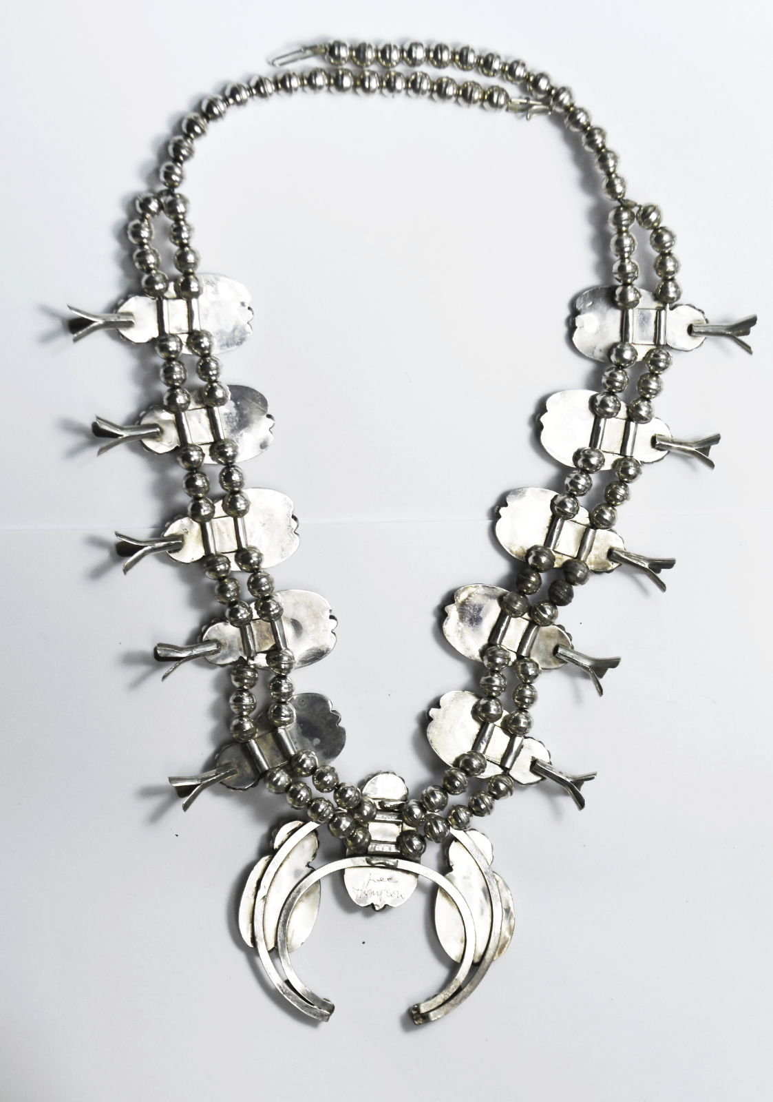 Sterling Lee Thompson Turquoise Coral Squash Blossom 3" Naja 26" Necklace 193g