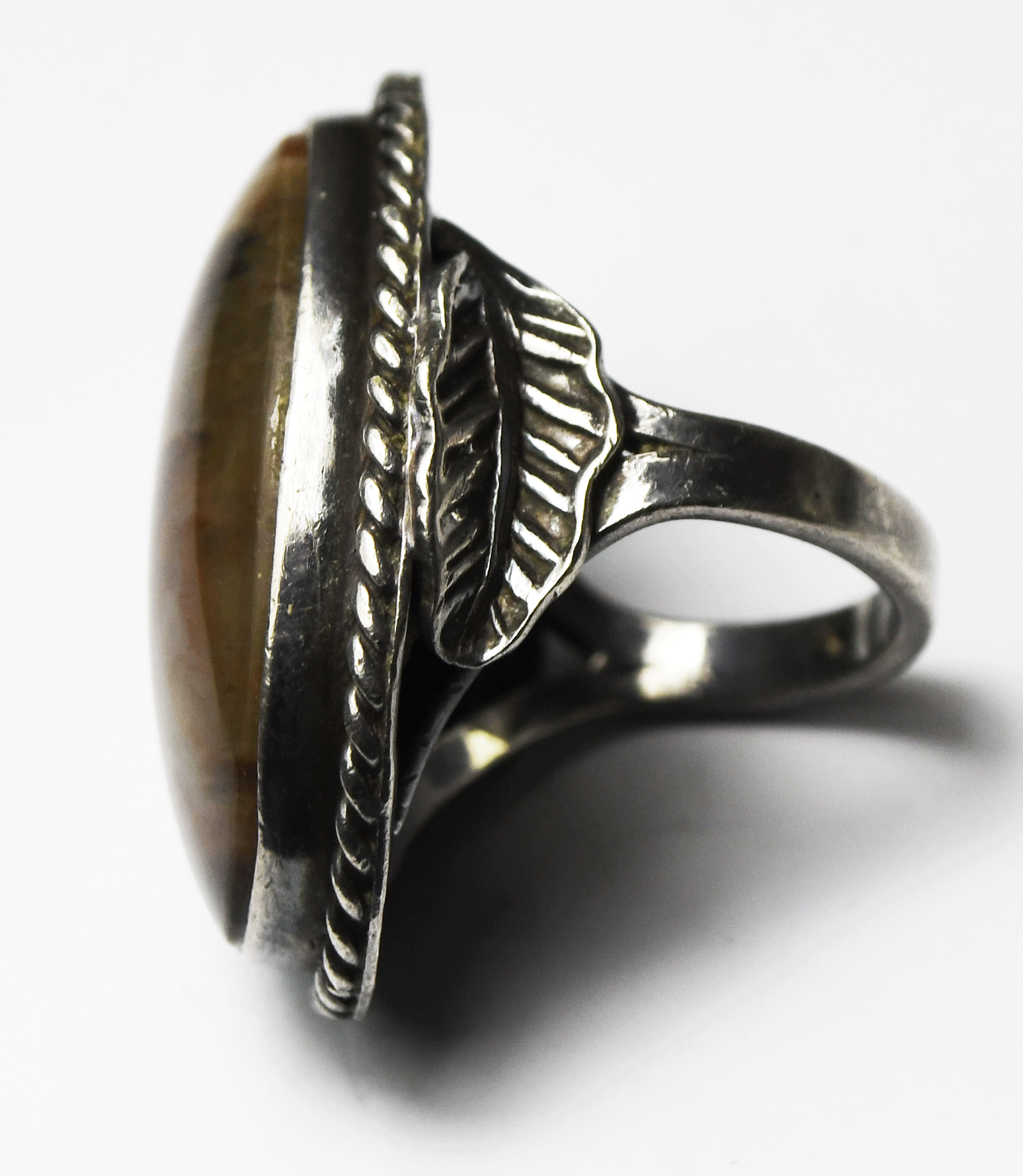 Sterling Silver DC Oval Petrified Wood Large 33mm Ring Size 6-1/4